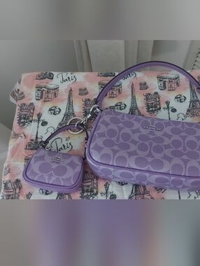 Coach Lavender Signature Canvas Bag with Matching Mini Bag
